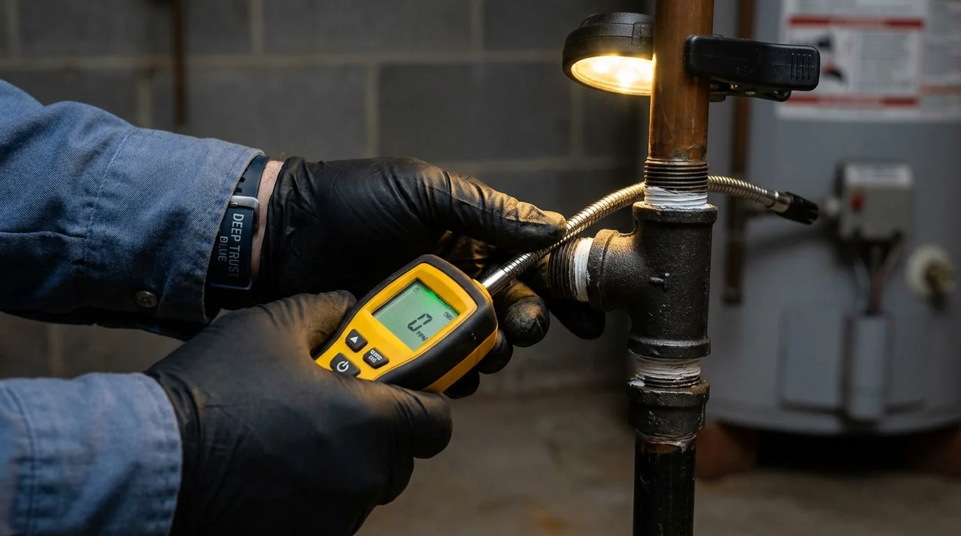 Gas leak detection with electronic sniffer by Johns Plumbing LLC in Demorest