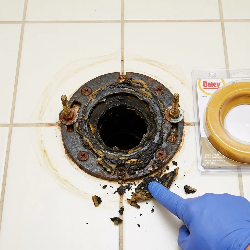 Failed wax ring showing water seepage at the base of a toilet in a Demorest, GA home